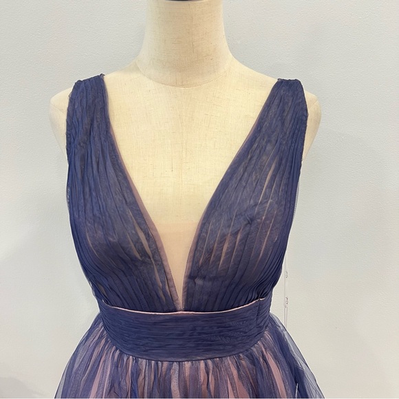 Mac Duggal 20403 Indigo Ombré Tulle Sleeveless V-Neck Midi Dress - Reemoly